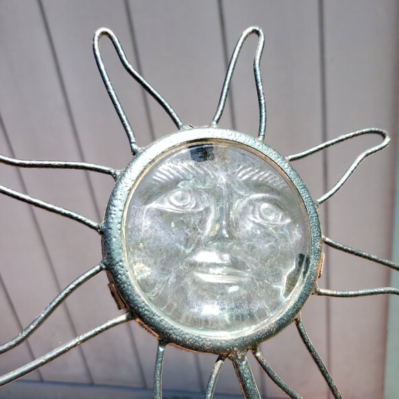 90's Y2K Wrought iron & Green Glass Sun Burst Metal Stake Celestial Boho Hi - Picture 5 of 9